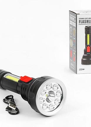 Фонарь светодиодный c 56762 (144) аккумуляторный, 4 режима работы, индикатор заряда, usb-кабель, в коробке