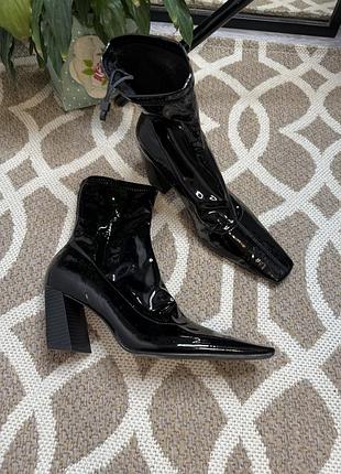 Чоботи чулок сапожки zara лакові сапоги