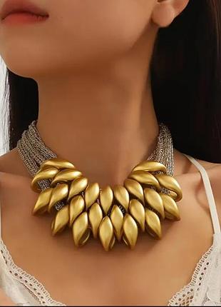 Чокер, кольє- комірець золотисте в етнічному стилі