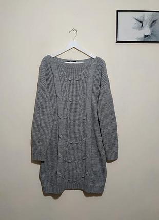 Вязаное платье, длинный свитер, платье-свитер от george, батал.