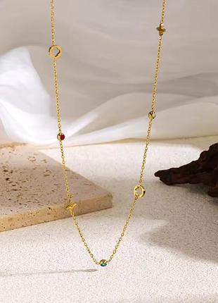 Цепочка цветные камушки цветочные мотивы нержавеющая сталь stainless steel