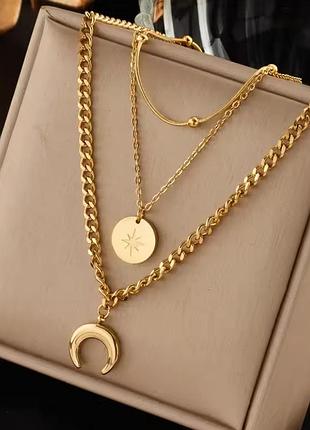 Потрійна прикраса ланцюжки кулони місяць зірка нержавіюча сталь stainless steel
