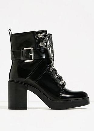 Лакированные ботинки сапоги zara шнуровка 37р