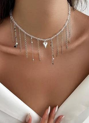 Прозрачное украшение с сердцем и блестящими подвесками