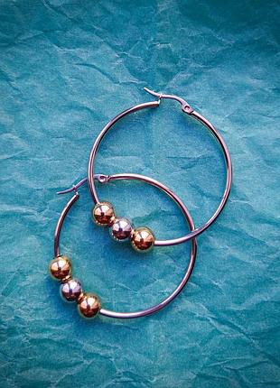 Сережки кільця, сережки конго зі сталі, сережки хупи, стильные серьги кольца из стали