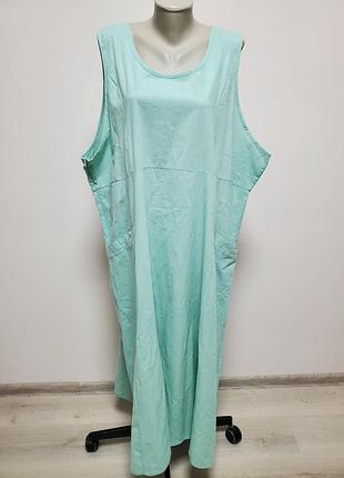 Гарне легке натуральне плаття великого розміру льон+ котон м'ятного кольору