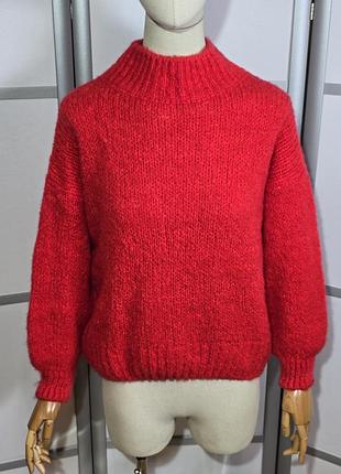 Виробництво італія червоний вільний светр з м'якої пухнастої пряжі мохер вовна
