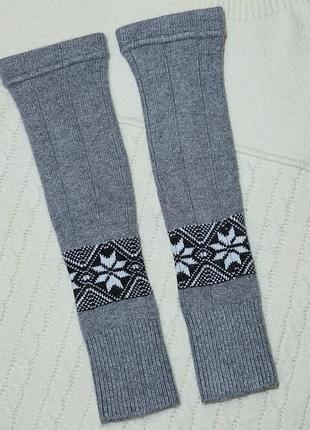 Теплые серые гетры с орнаментом ангора и шерсть