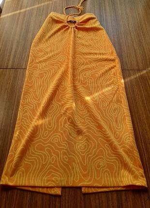 Оранжевая солнечная пляжная юбка миди на завязках с открытым животиком zara