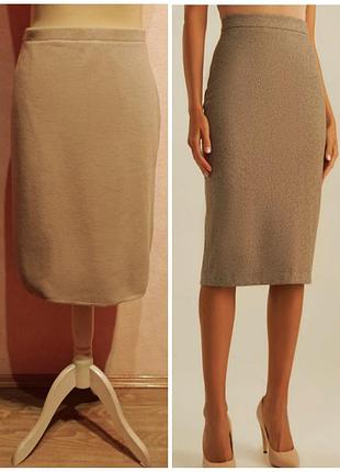Теплая светлая трикотажная юбка на подкладке, 50% шерсти.