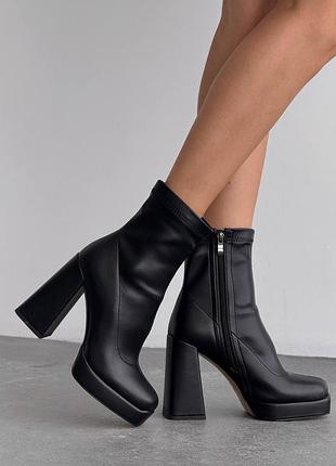 Premium! женские черные ботильоны на платформе танкетке демисезонные деми на флисе эко-кожа