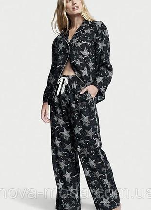 Чорна фланелева жіноча піжама victoria's secret (вікторія сікрет), домашній костюм зірки. розмір хл