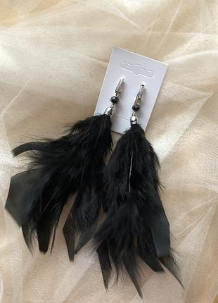 Сережки з пір'ям індика, серги пір'я, сережки з пір'ям, вечірні прикраси