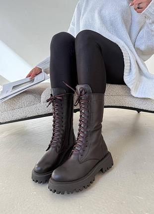 Женские ботинки берцы зимние сапоги коричневые натуральная кожа / набивной мех 5658 шоколад