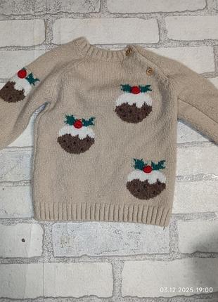 Теплый зимний свитер рождественский принт новогодний орнамент пирожно fred and flo