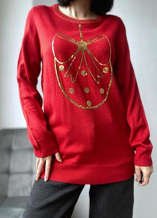 Новорічний жіночий червоний светрик в пайєтки