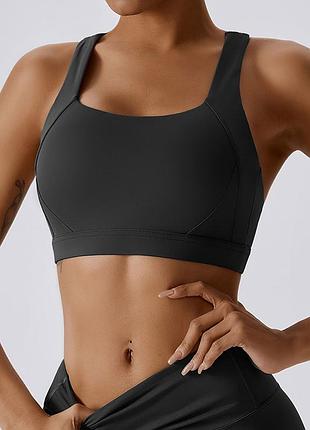 Женский топ 7432 на тренировку фитнес бег открытая спинка топик темно-сірий