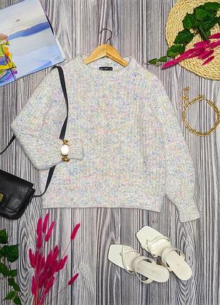 Белый шениловый свитер травка с разноцветной нитью f&amp;f #4389