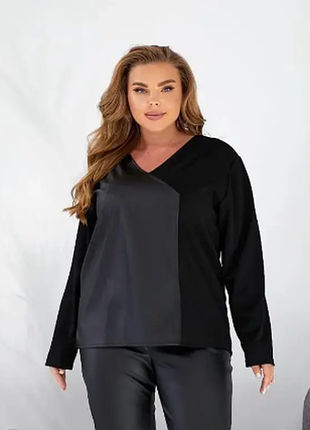 Блузка женская креп дайвинг+экокожа 50-52 "sale" от прямого поставщика