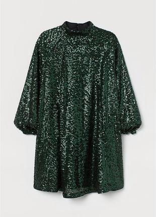 Сукня смарагдова  вільного фасону в паєтки, р. 16
