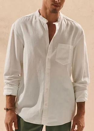 Чоловіча біла лляна сорочка рубашка  ploumis