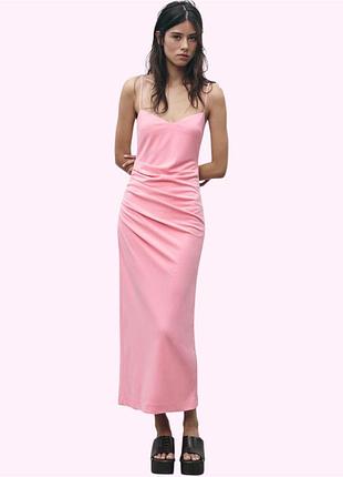 Сукня міді жіноча на бретельках zara l рожева