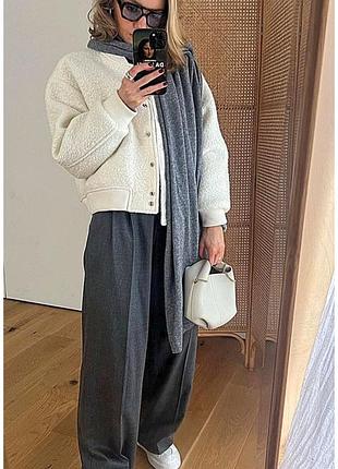 Брюки с защипами кашемир шерсть теплые зима прямые свободные классика высокая посадка штаны с защипами кашемировые шерстяные зимние классические серые