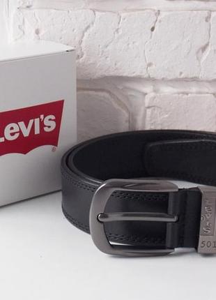 Ремень levis мужской прошит кожаный + коробка