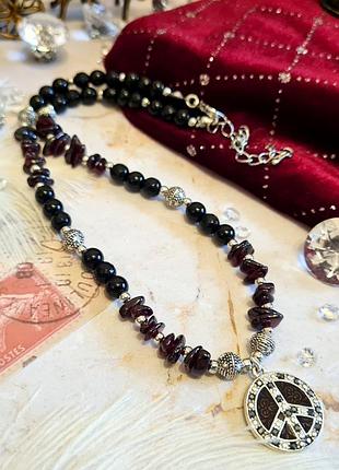🔺☮️💎 шикарное колье-чокер пацифик натуральные камни гранат, агат, подвеска pilgrim