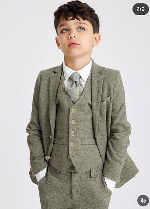 Шерстяной пиджак с жилеткой комплект костюм на мальчика 3-4 года moos