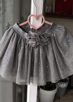 Спідниця пишна ошатна святкова нарядна сіра срібна мишка в стразах