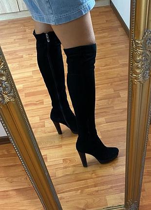 Чорні зимові ботфорти натуральна замша та хутро 36 розмір