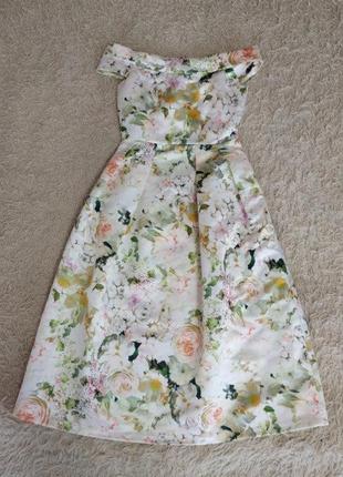 🤍 платье closet (новое) - женское, с открытыми плечами, цветочный принт | белый | размер s (uk 8 / 44)