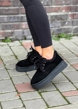 Зимние замшевые ботинки кроссовки с мехом