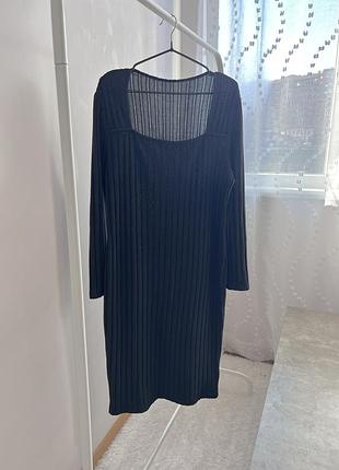 Чорна сукня shein в рубчик виріз каре довгий рукав