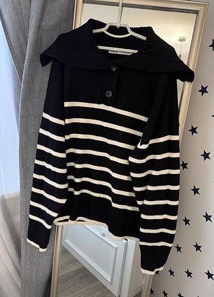 Кофта светр у смужку зара, светрик з комірцем,комір,полосатий светр джемпер,кофта жіноча,тепла вʼязана осіння стильна,вільний крій оверсайз