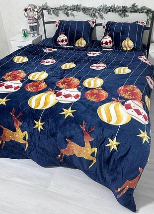 Велюровое постельное белье новогодняя евро