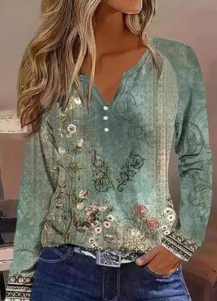 Блуза.
свет изумрудный цвет, цветочный принт