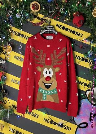 Новорічний різдвяний светр з обʼємним оленем,сніжинки