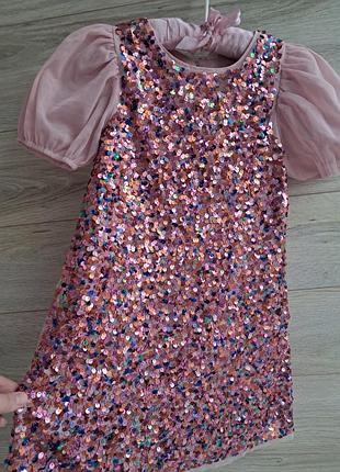 Блестящее платье паетки h&m 6-7л