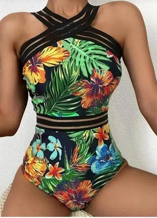 Слитный купальник с принтом цветов