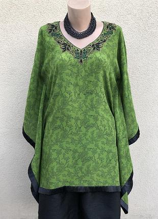 Шовкова блуза реглан,туніка з вишивкою,етно стиль бохо,індія,