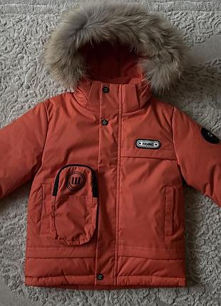 Дитяча зимова подовжена куртка на хлопчика 104-128 холлофайбер