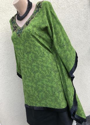Шовкова блуза реглан,туніка з вишивкою,етно стиль бохо,індія,10 фото