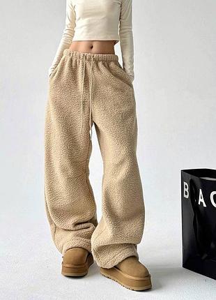 Женские теплые флисовые брюки брюки из флиса оверсайз на затяжках широкие мягкие спортивные палаццо