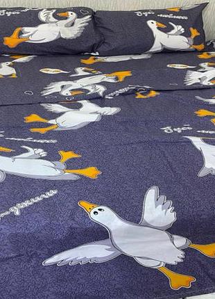 Постельное белье с гусями 100%хлопок/полуторный комплект постельного белья/бязь gold люкс