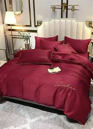 Постельное белье евро крэп сатин красное/комплект постельного белья с вышивкой