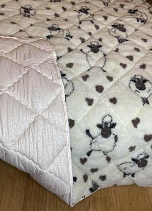 Ковдра зимова євро з відкритим хутром на овчині двостороння 195х215 см