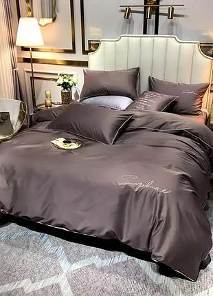 Постельное белье евро крэп сатин капучино/комплект постельного белья с вышивкой