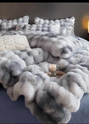 Велюрова тепла постільна білизна зі штучного хутра євро комплект/тепла постільна білизна кролик